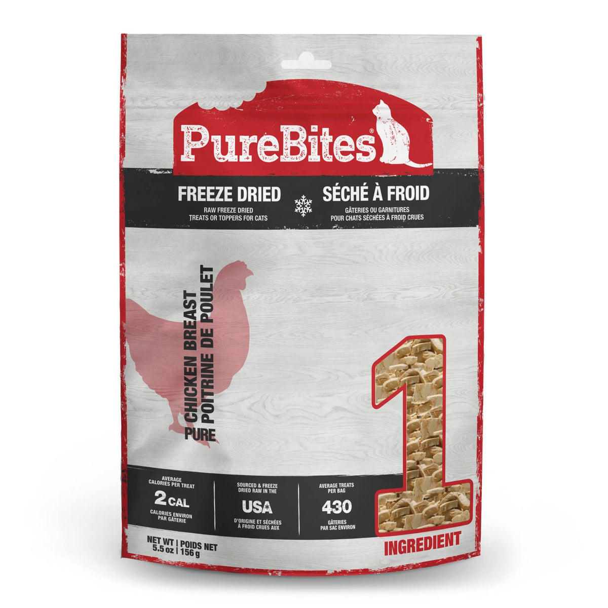 PureBites: bocaditos de pollo deshidratado para gatos, alta proteína.