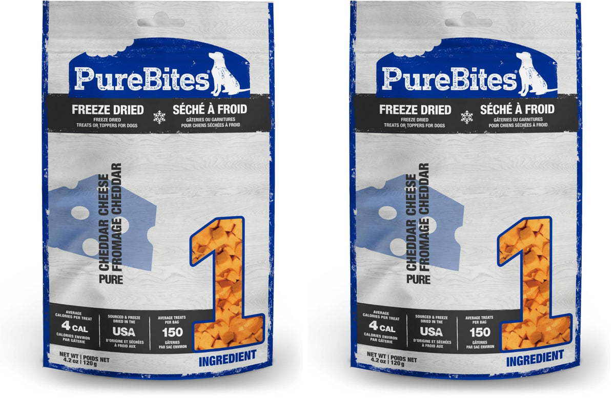 PureBites queso deshidratado para perros, paquete de dos, snack puro y sabroso para entrenamiento.