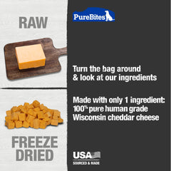 Ingrediente único: queso cheddar Wisconsin, ideal para dietas limitadas.
