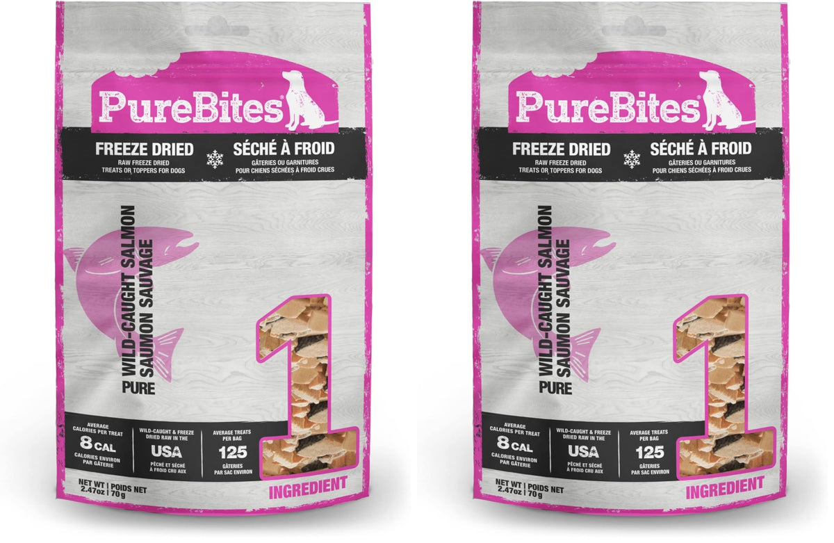 PureBites salmón deshidratado para perros, paquete doble, snack natural.