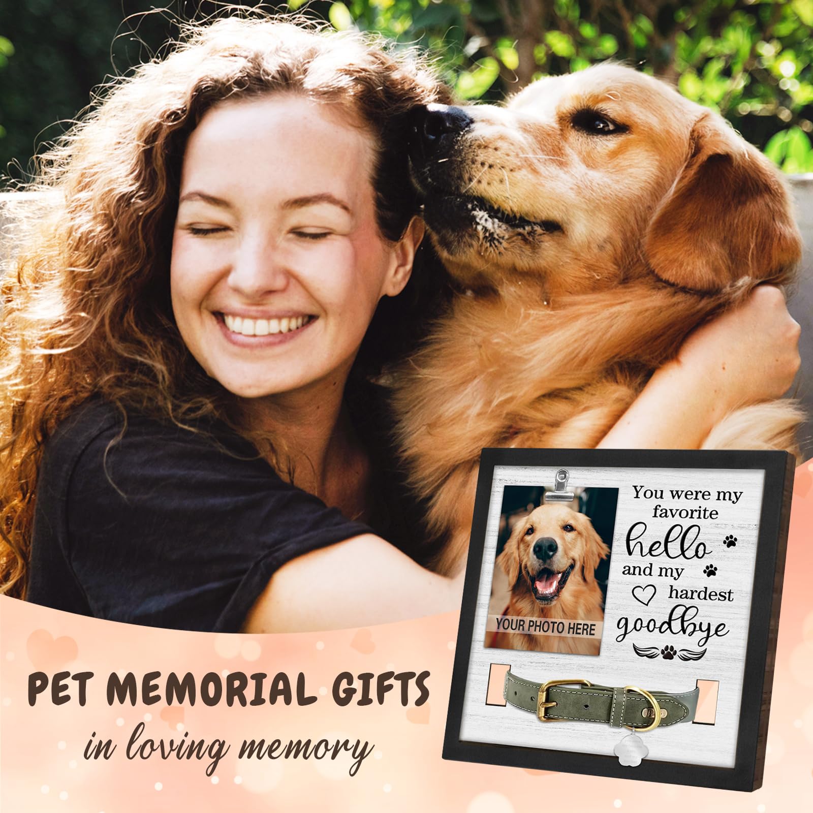 PUREFLY marco memorial mascota con soportes y ganchos traseros para colgar fácilmente.
