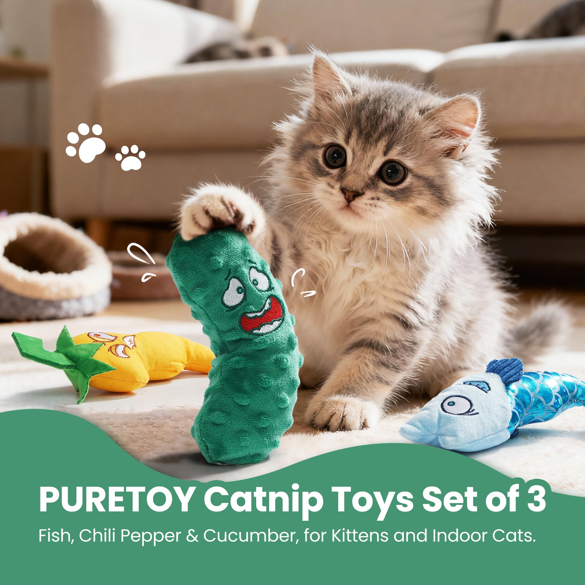 PURETOY Catnip Toys Set con chile, estimula persecución y curiosidad.
