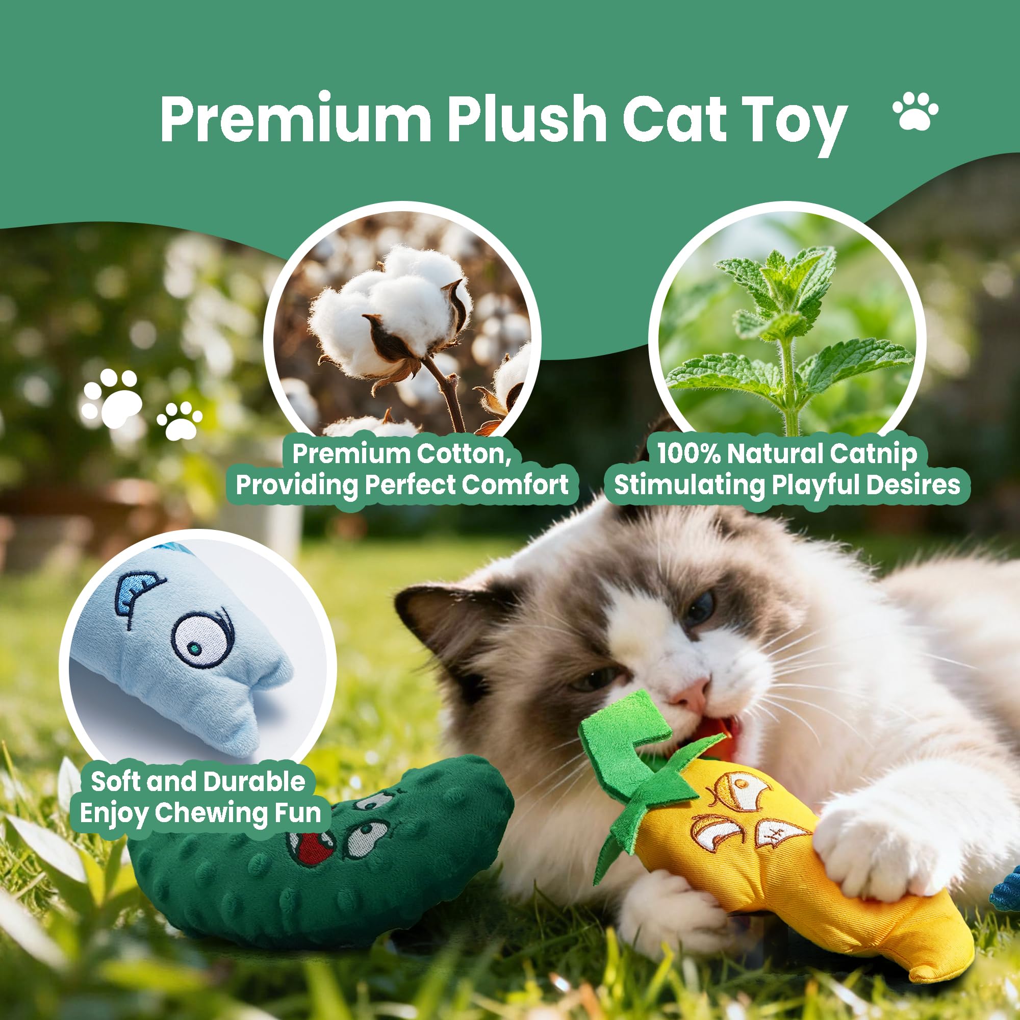 PURETOY Catnip Toys Set con pepino, perfecto para morder y jugar.
