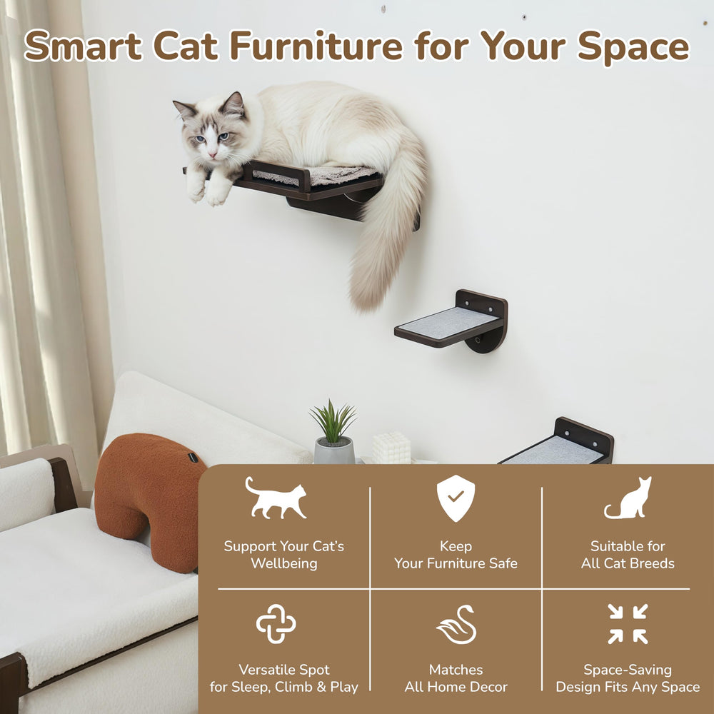 PURRHOUSE 3 pasos antideslizantes para gatos grandes en pared
