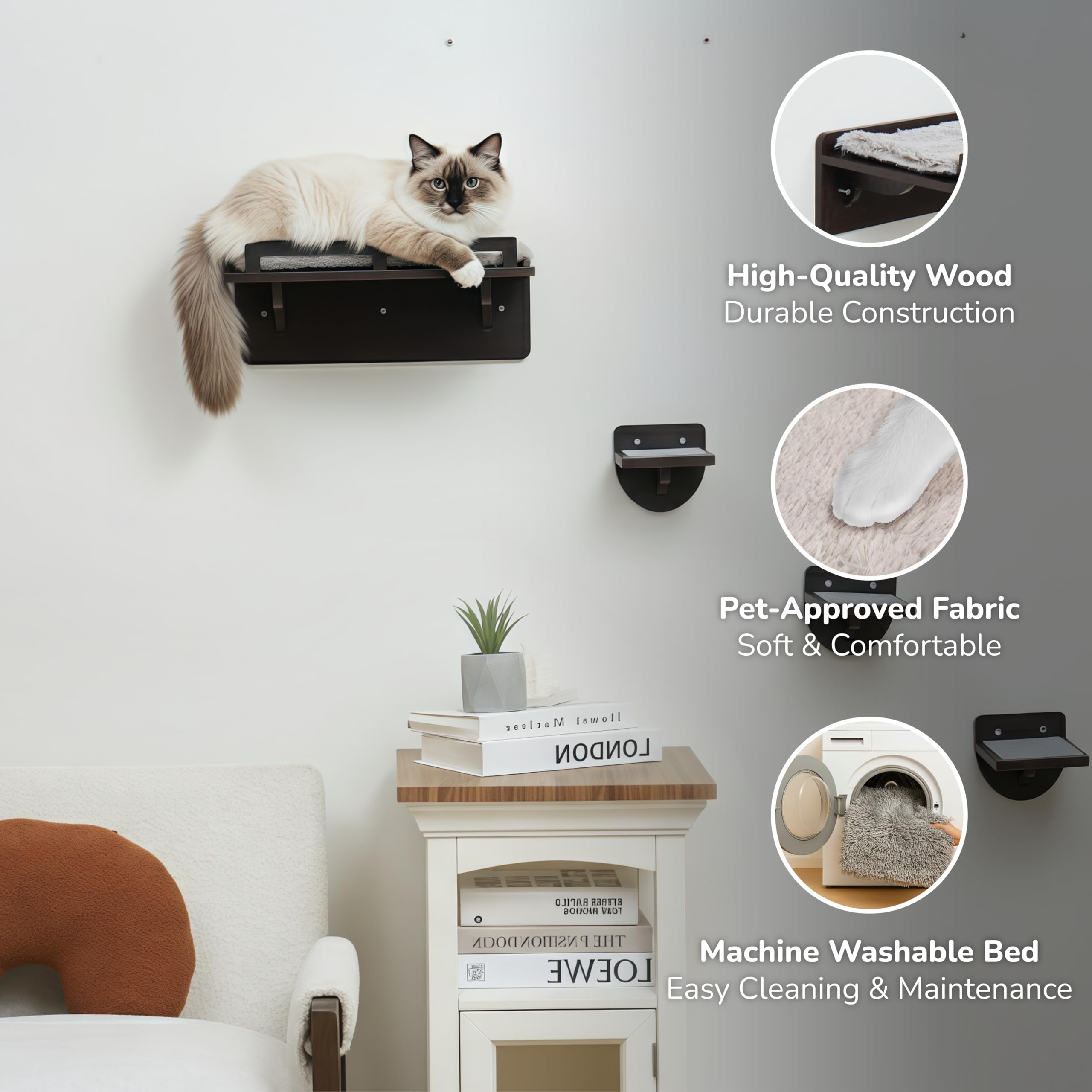 PURRHOUSE almohadilla lavable para estantería de gatos, fácil de limpiar