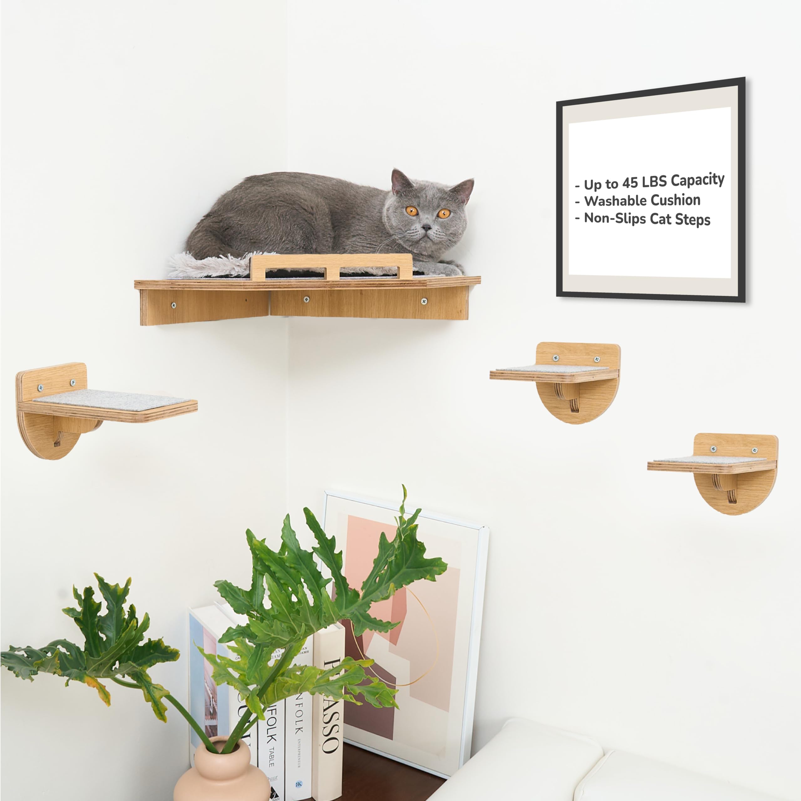 purhouse estantes mural gato capacidad 45lbs para trepar y descansar