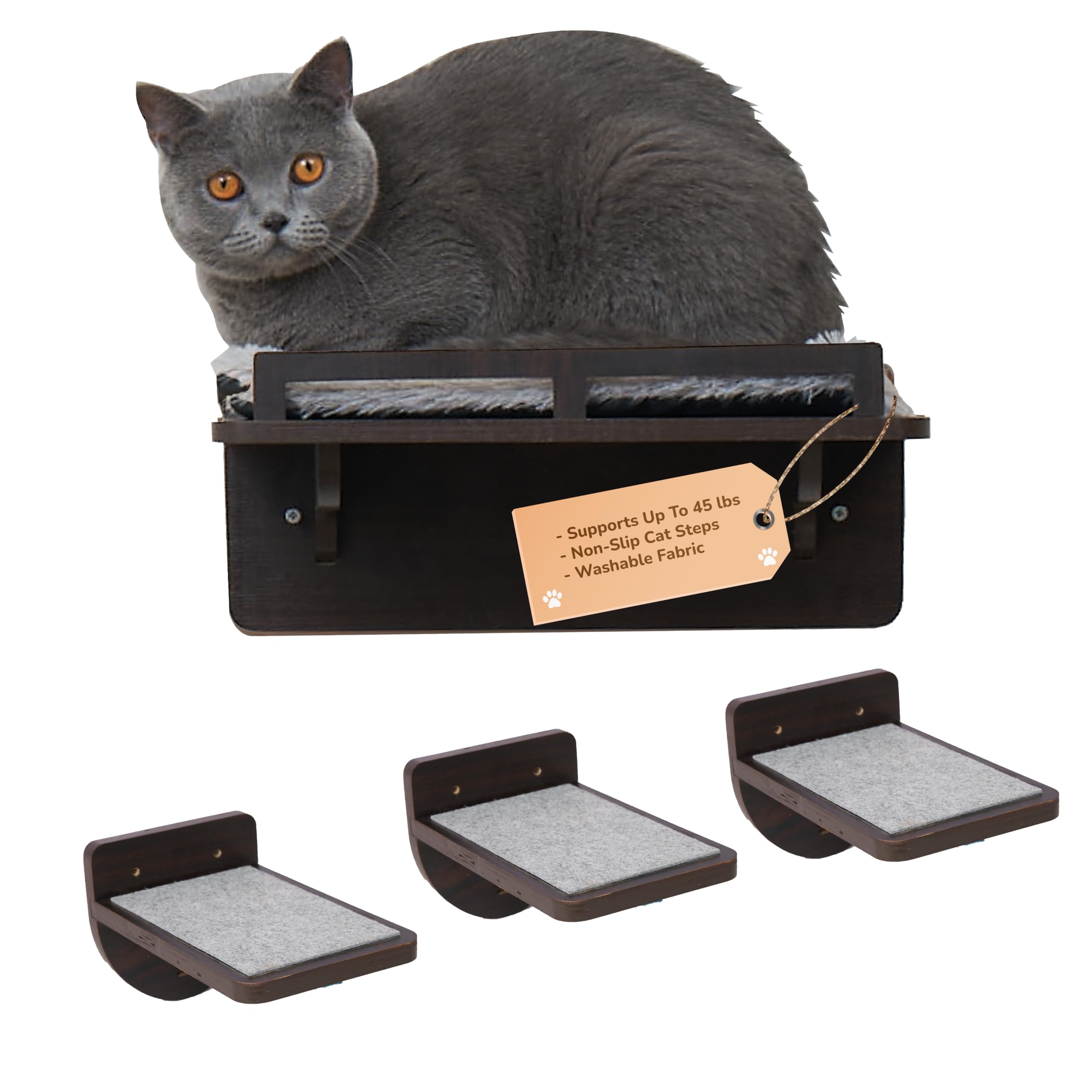 PURRHOUSE sistema de montaje de estanterías en pared para gatos en nogal