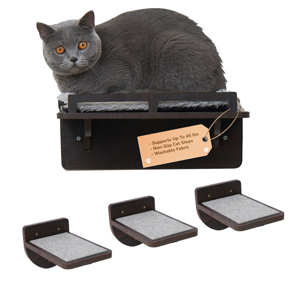 PURRHOUSE sistema de montaje de estanterías en pared para gatos en nogal