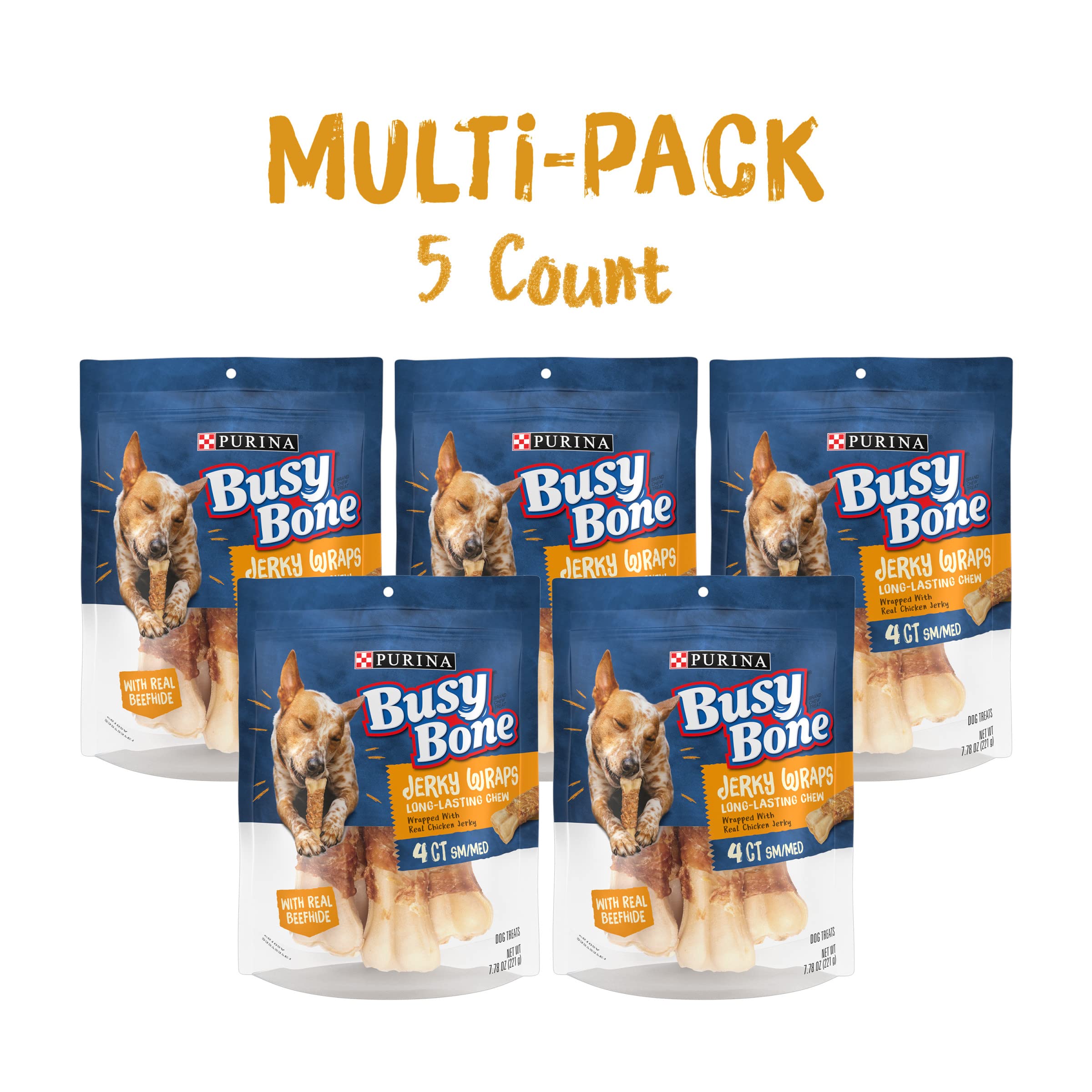 Purina Busy Jerky Wraps: corte carne y pollo, sabor para perros activos.