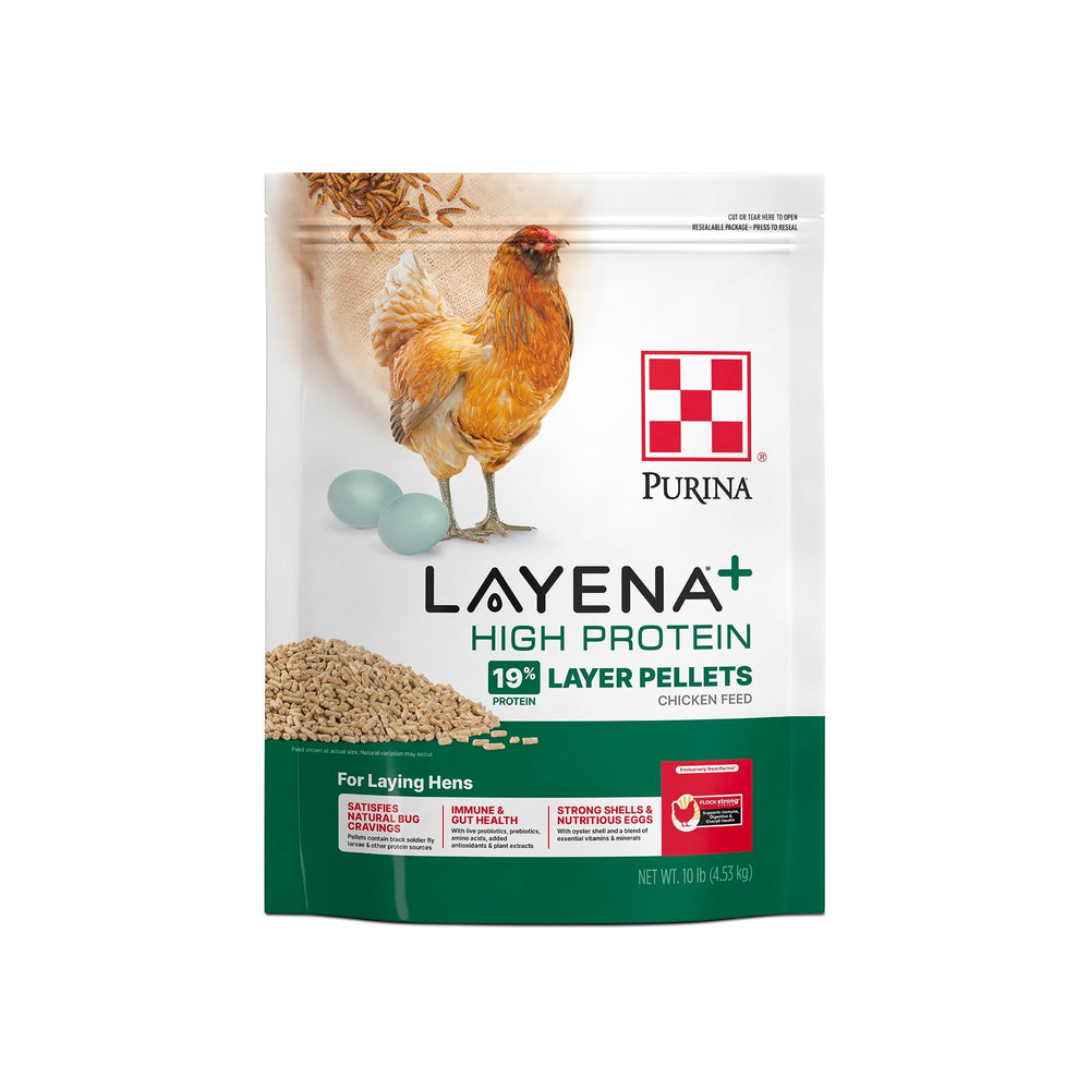 Purina Layena alimento para gallinas granulado con beneficios nutricionales.