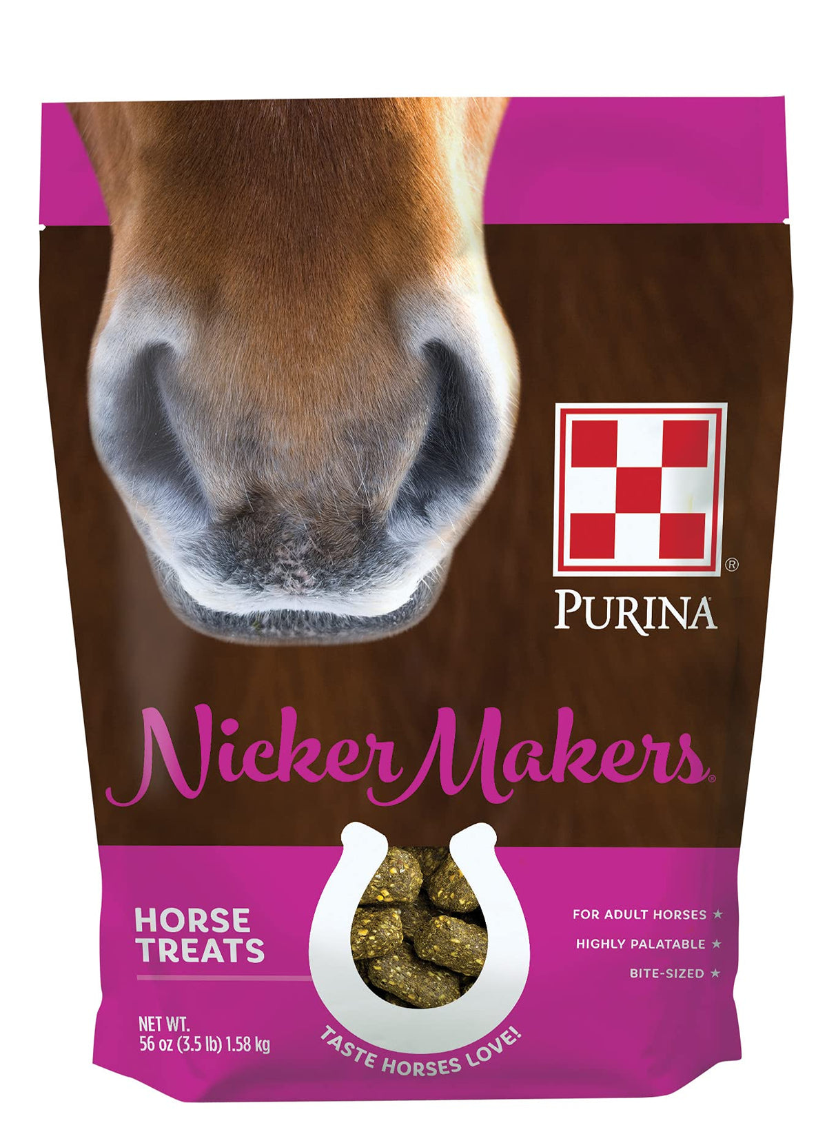 Premios Purina Nicker Makers para caballos en bolsa de 3,5 libras, snack práctico de entrenamiento.