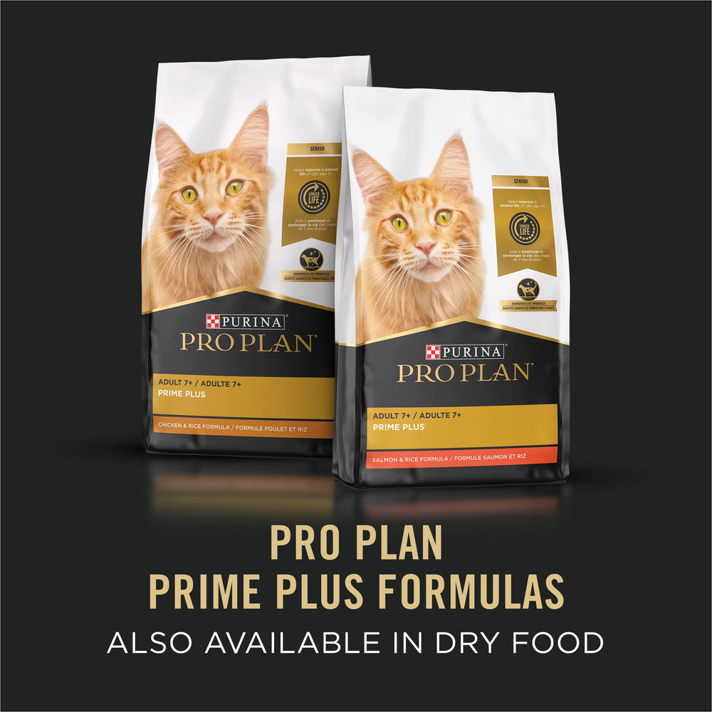 Purina Pro Plan Senior Paté con fibra prebiótica de achicoria para la digestión.