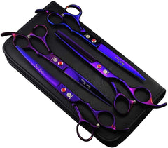 Kit Purple Dragon de grooming para mascotas con estuche, organización profesional y accesibilidad.