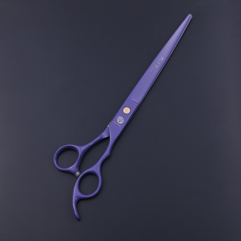 Purple Dragon tijera curva para perros, diseño ergonómico y cómodo.