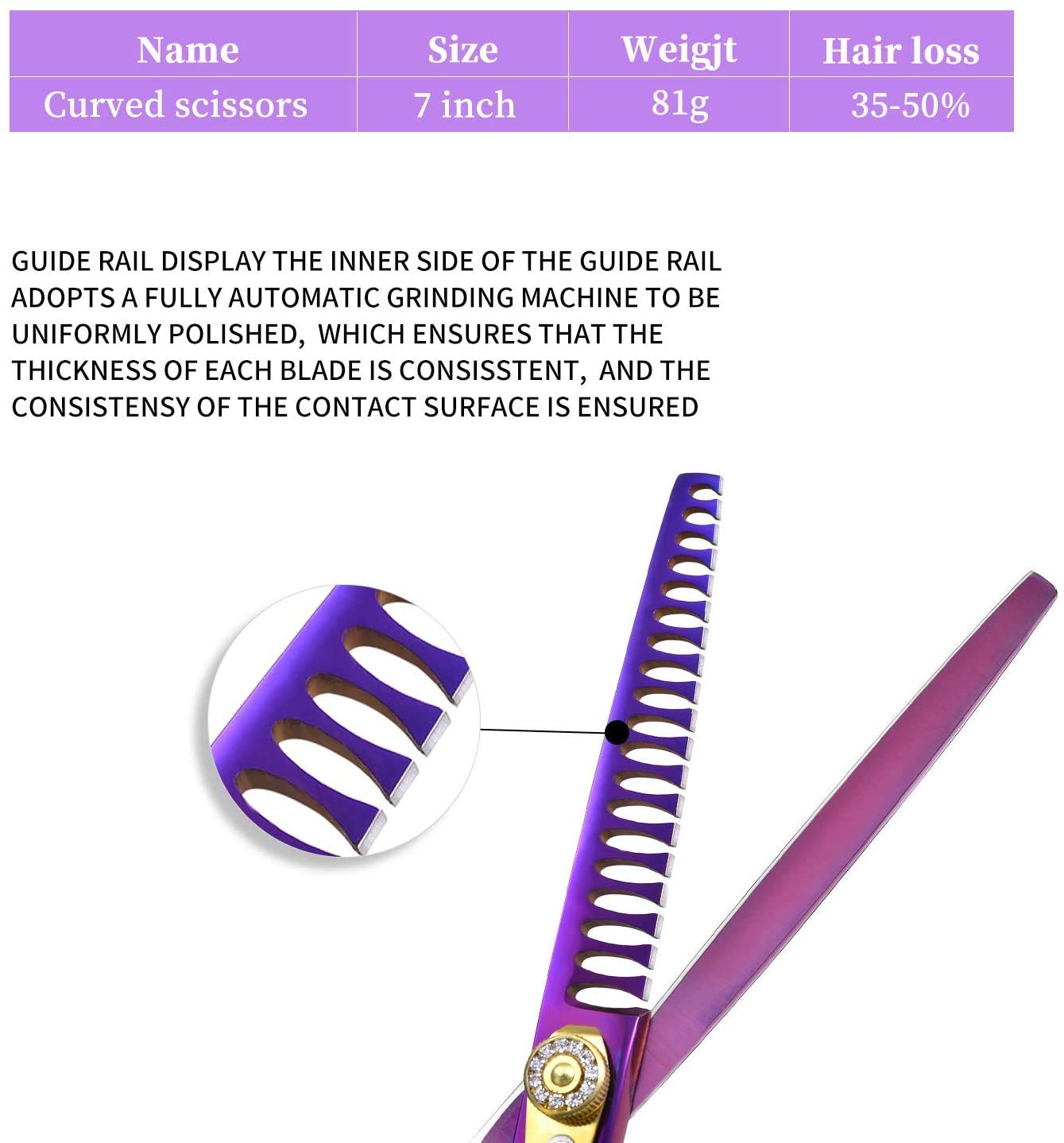Purple Dragon tijeras profesionales para peluquería canina, diseño ergonómico cómodo.