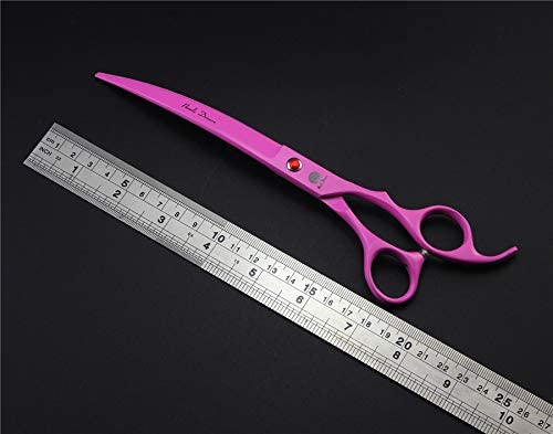 Tijeras silenciosas Purple Dragon para grooming suave en mascotas sensibles.