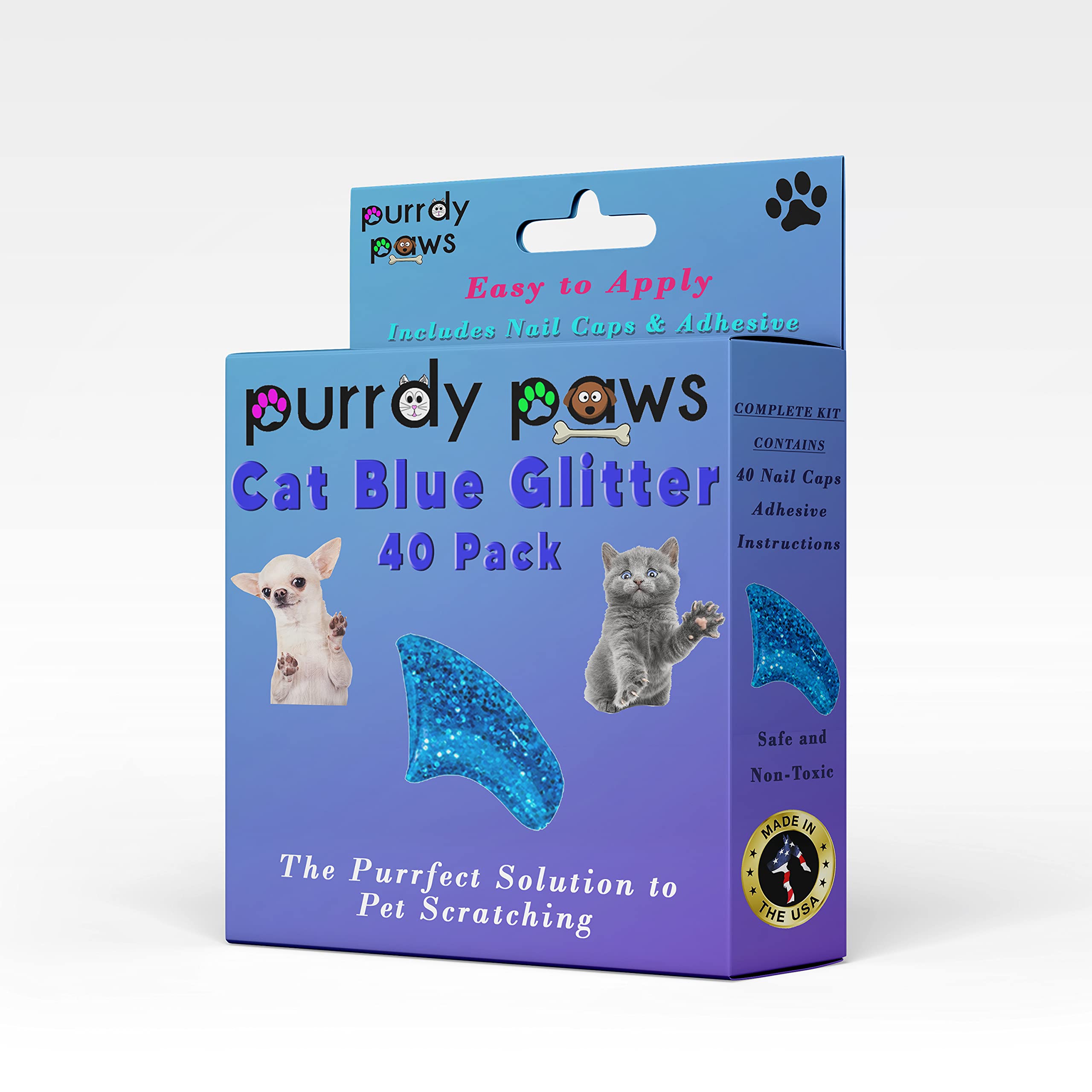 Purrdy Paws capuchones para uñas de gato en azul con brillo protegen muebles