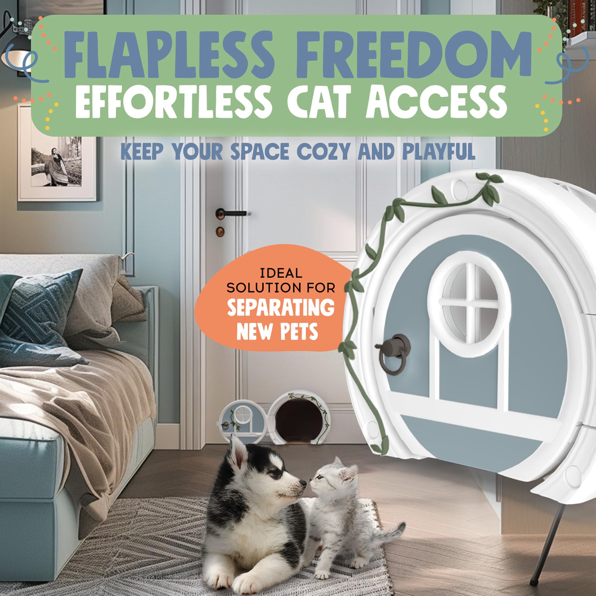 Purrfect Portal Gnome: instalación rápida en puertas interiores estándar y kit incluido