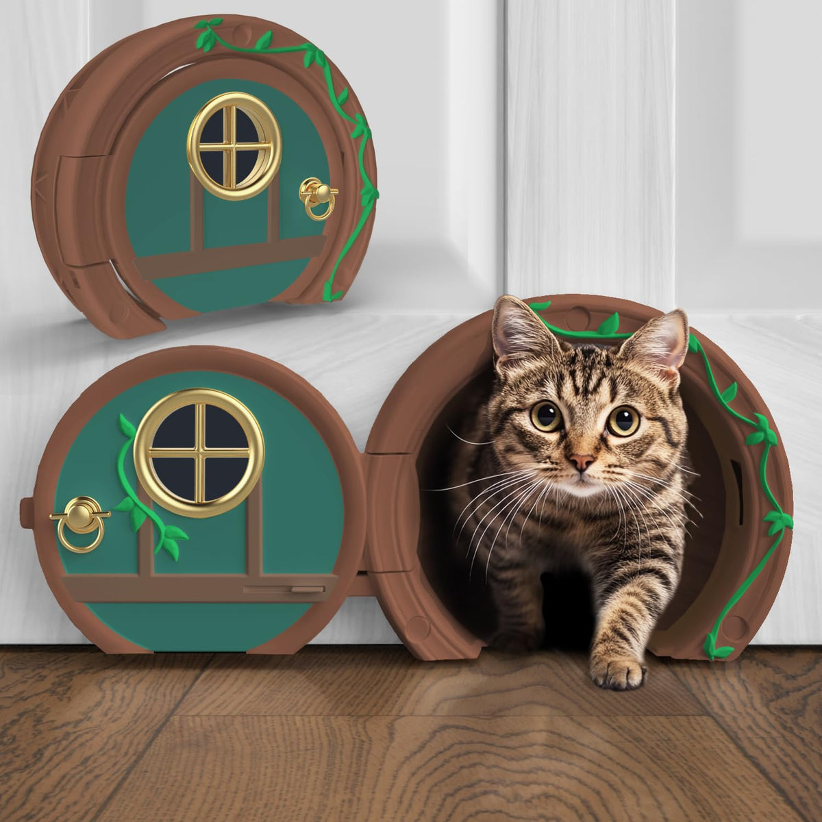 Purrfect Portal, puerta gnomo para gato interior, acceso privado y seguro.