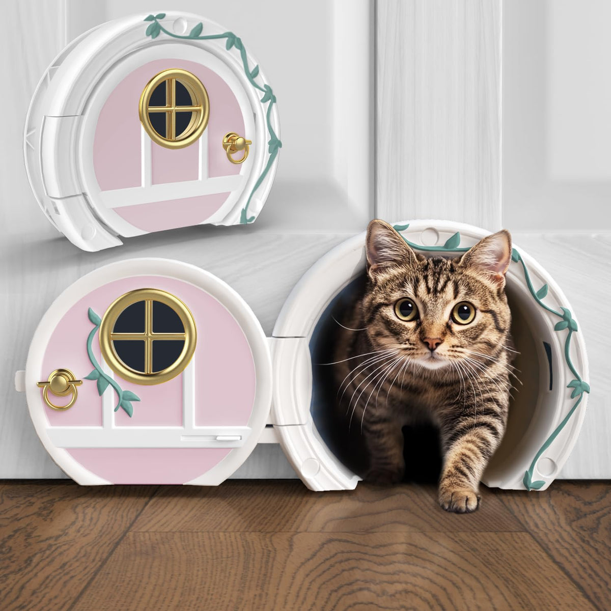 Purrfect Portal: Puerta Gnomo Interior, acceso privado para tu gato y estilo encantador