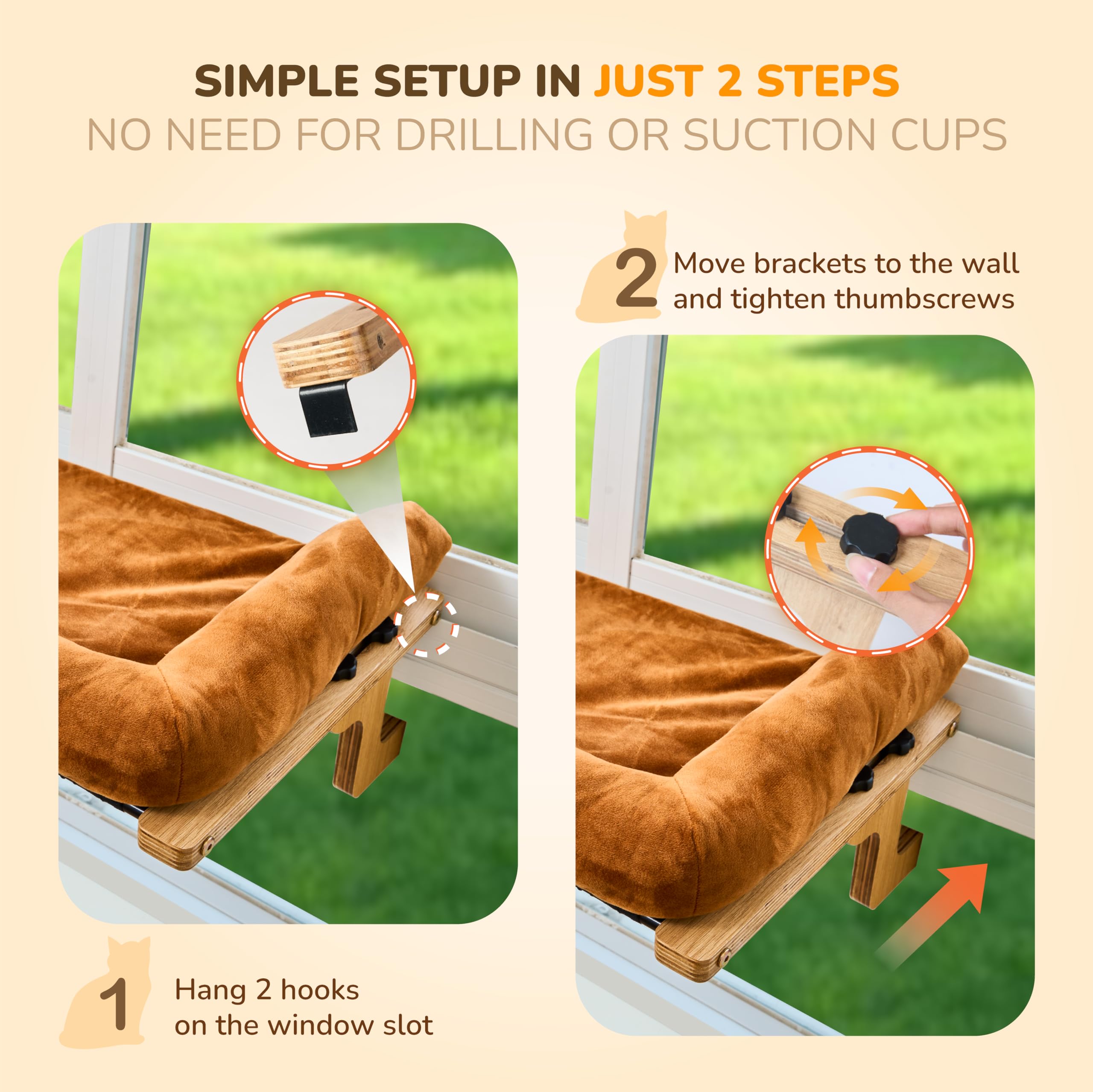PURRHOUSE: Ajuste del alféizar de hasta 23 cm para diferentes ventanas.