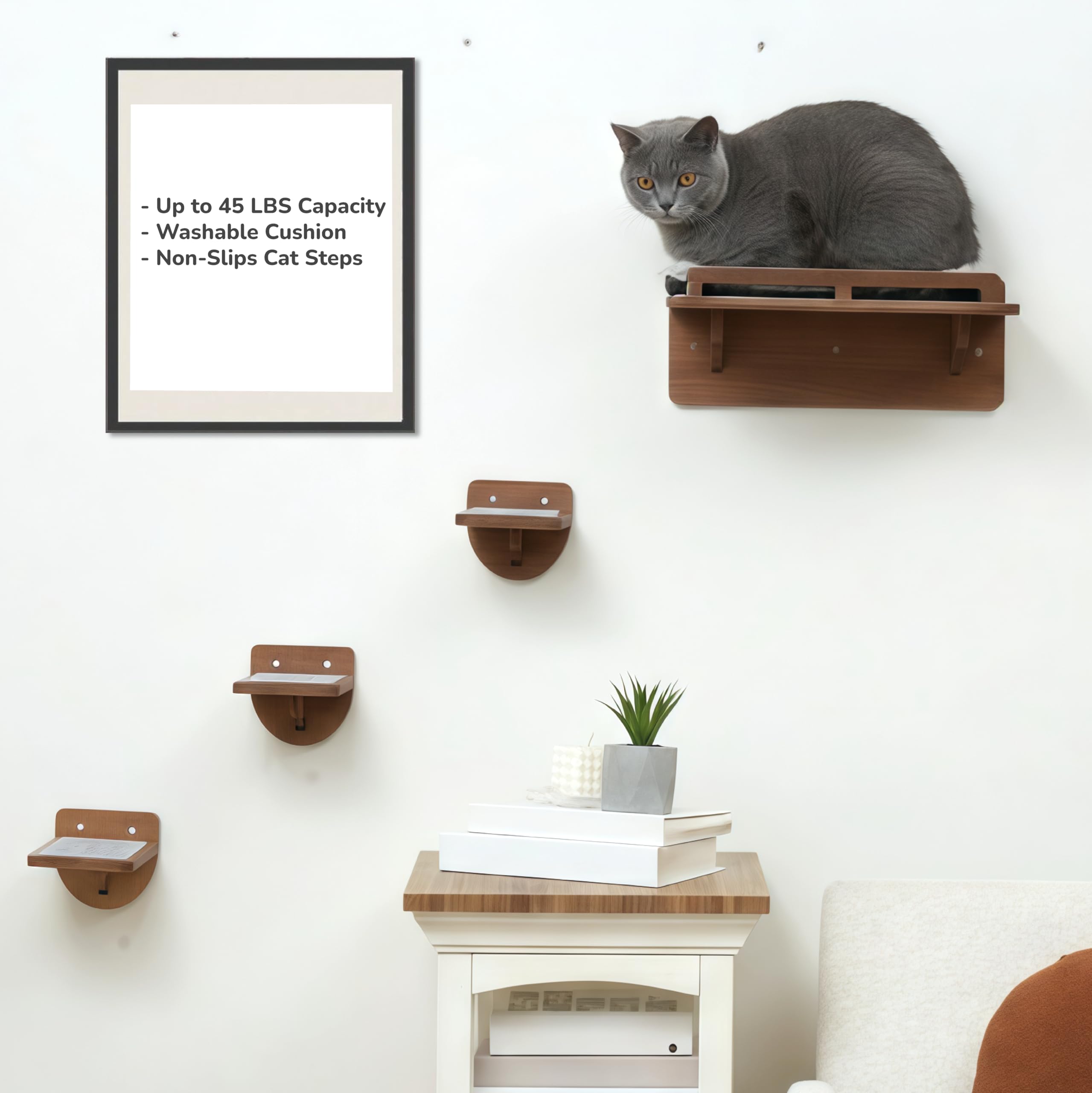 PURRHOUSE estante pared para gato de 45 libras, soporte estable para trepar.