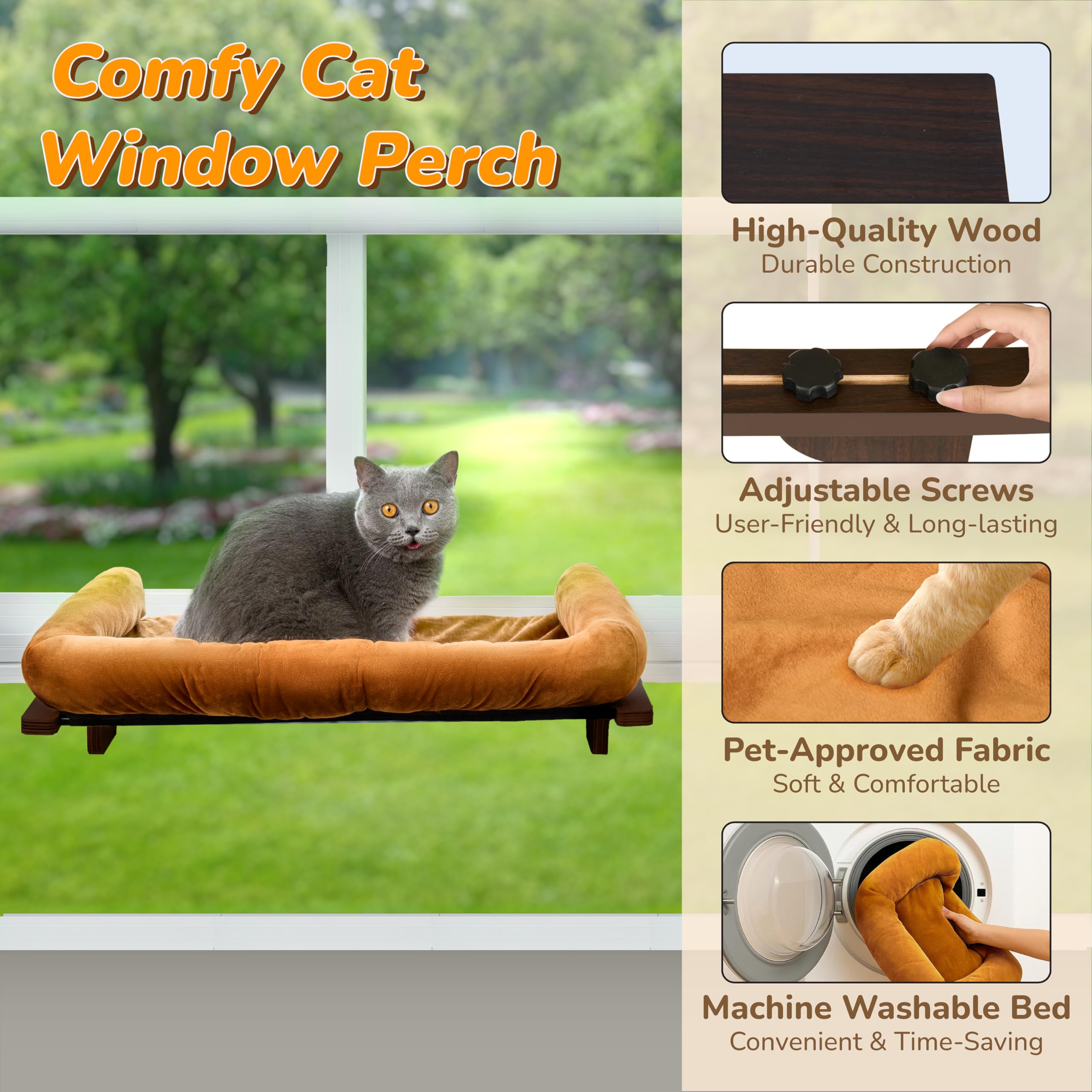 PURRHOUSE hamaca-ventana-gatos-amplia para estirarse al sol.
