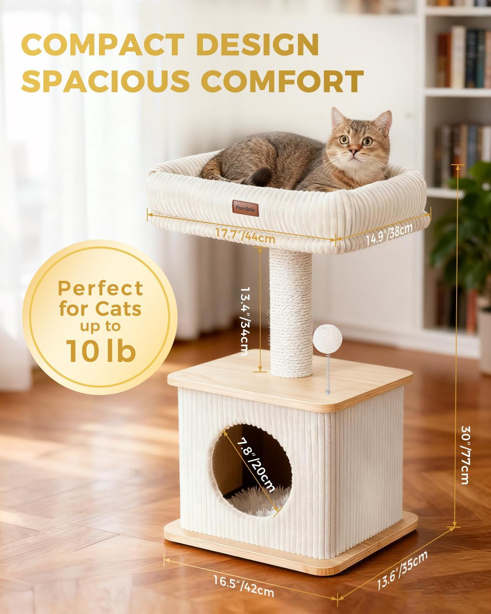 Purrlato Arbol Gatos: cama interior suave para siestas cómodas