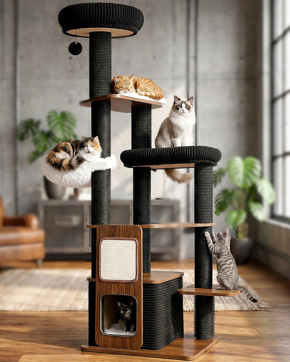 Purrlato torre gatos, diseño moderno para decorar interiores con estilo.