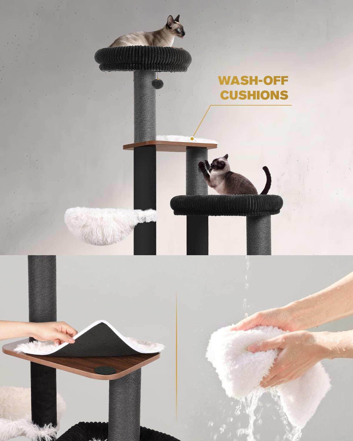 Purrlato torre gatos, estructura sólida para uso diario y mayor seguridad.