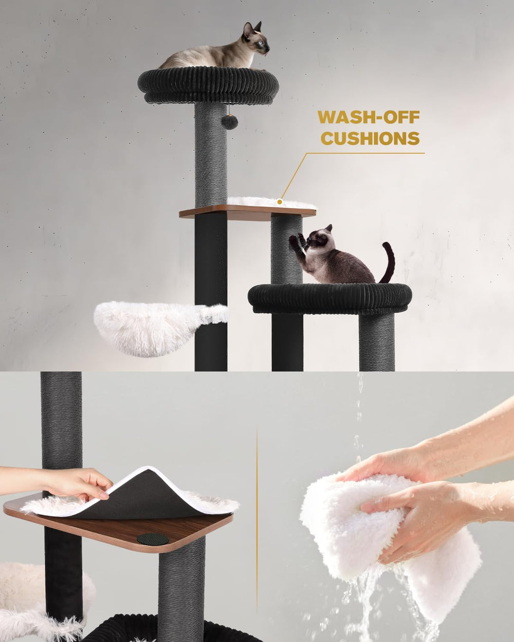 Purrlato torre gatos, estructura sólida para uso diario y mayor seguridad.