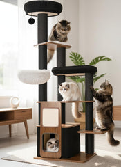 Purrlato torre gatos, base de madera reforzada para mayor estabilidad.