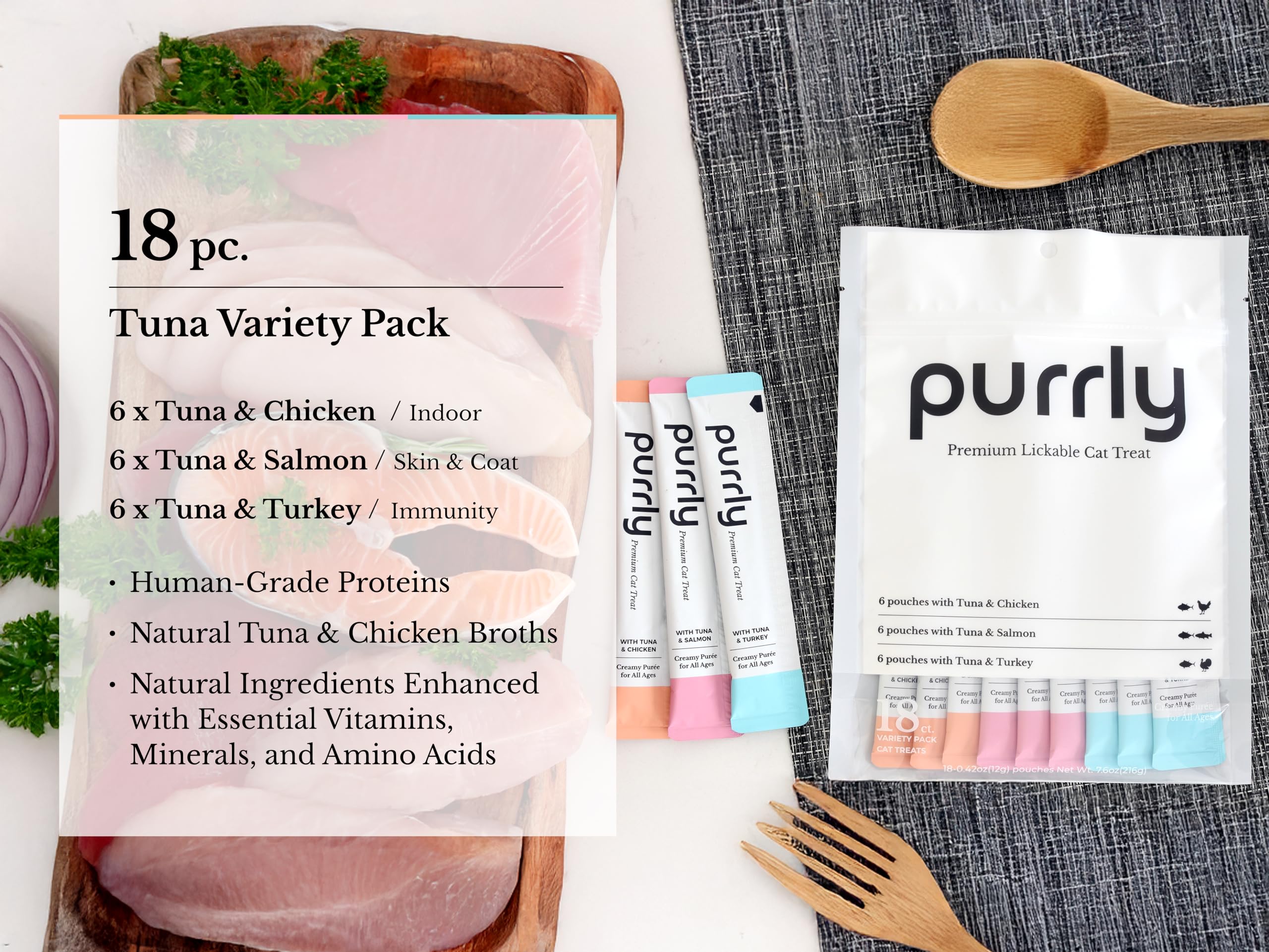 Purrly caldo natural de pollo y pescado para hidratación