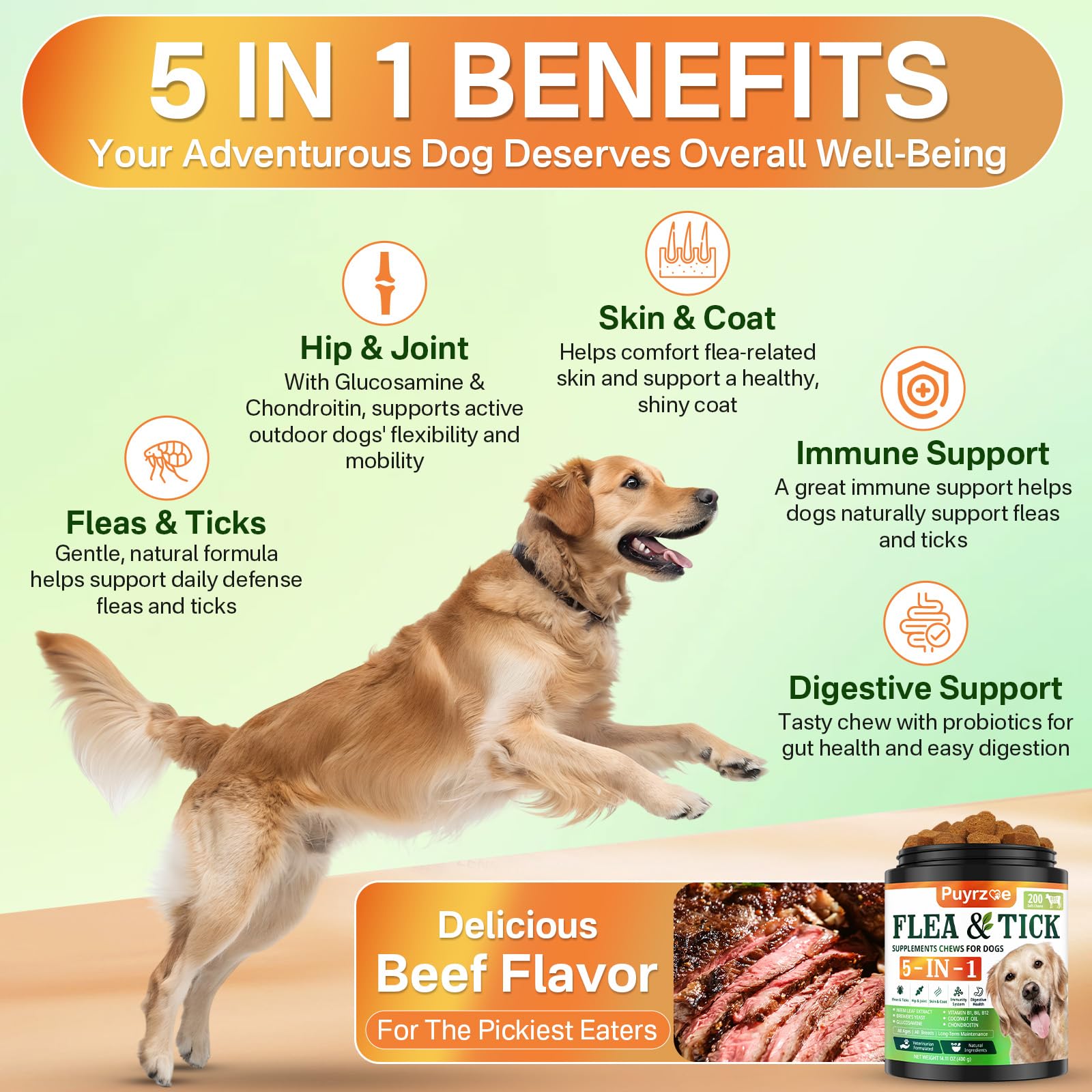 Puyrzoe tabletas masticables para perro, uso diario fácil.