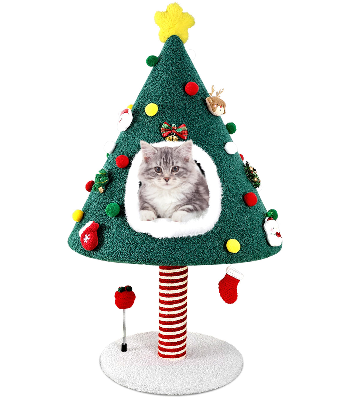 PuzzlePaw árbol navideño para gatos con torre y poste rasguño