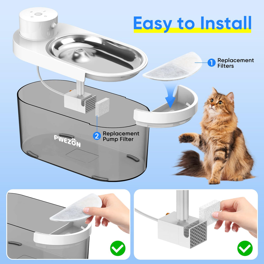Fuente para gatos PWEZON Cormix en uso, agua lista para beber.