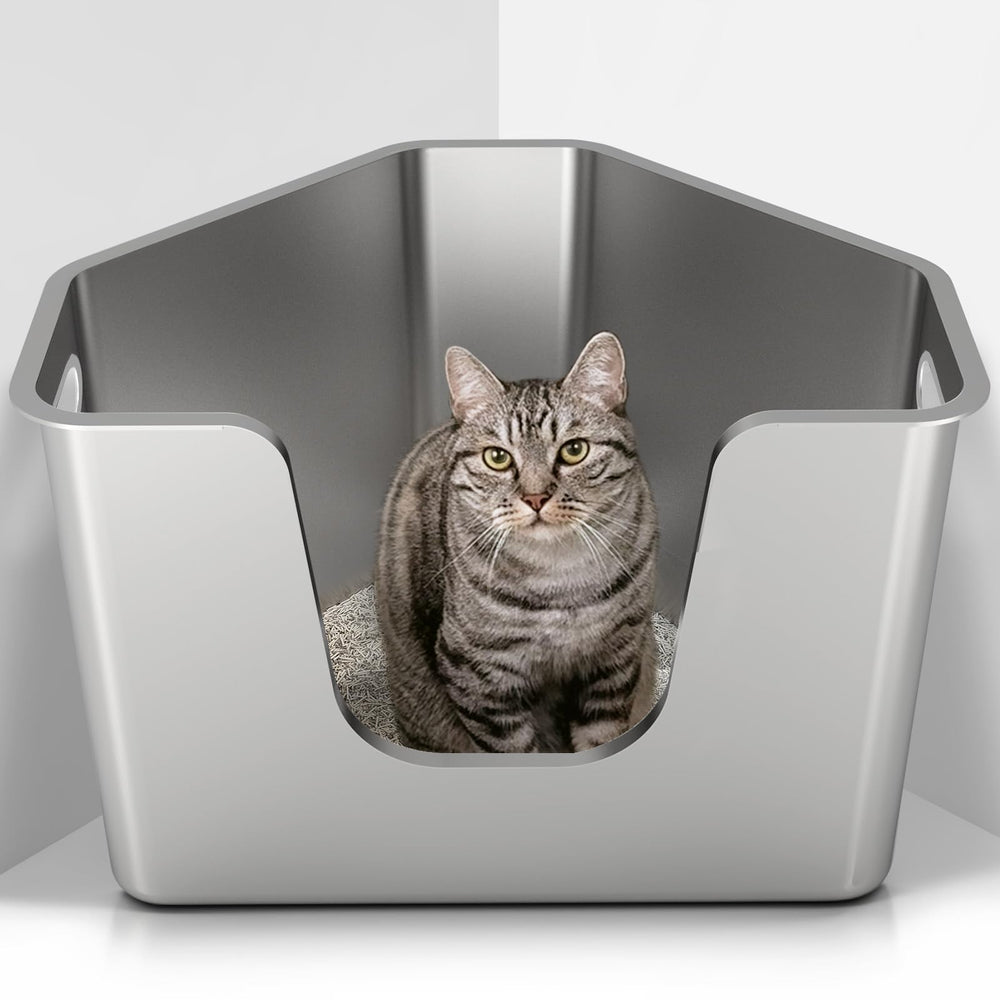 PWTAA caja de esquina de acero inoxidable, frente, ideal para varios gatos.