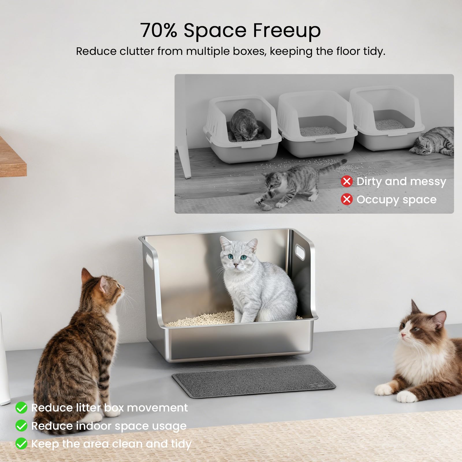 Opción duradera de PWTAA para hogares con varios gatos en acero inoxidable.