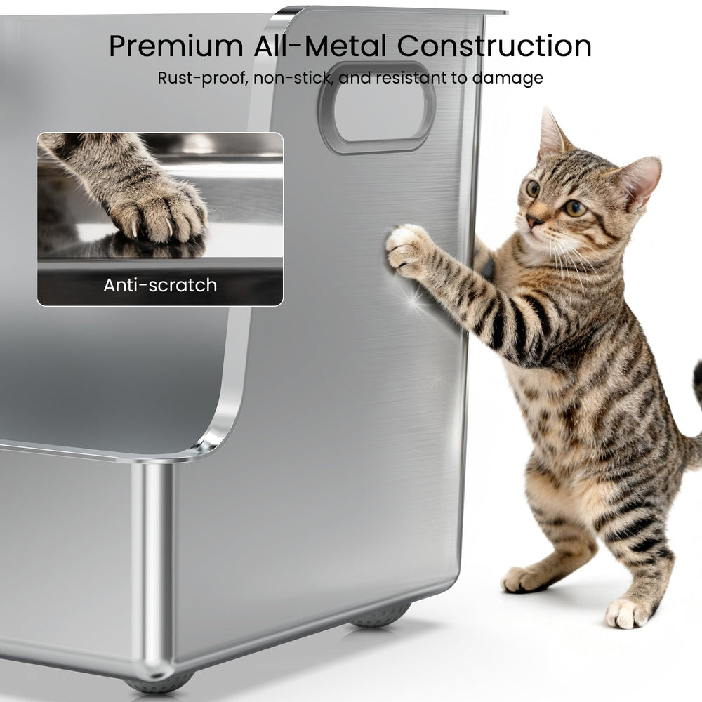 Caja PWTAA para gatos con limpieza fácil en acero inoxidable.