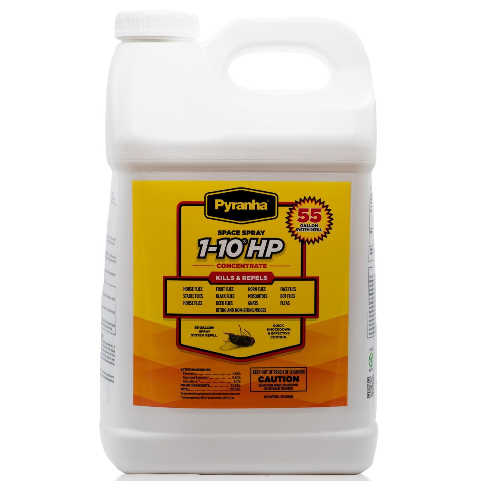 Pyranha 1-10 HP: botella vertiendo concentrado para control de moscas en establos