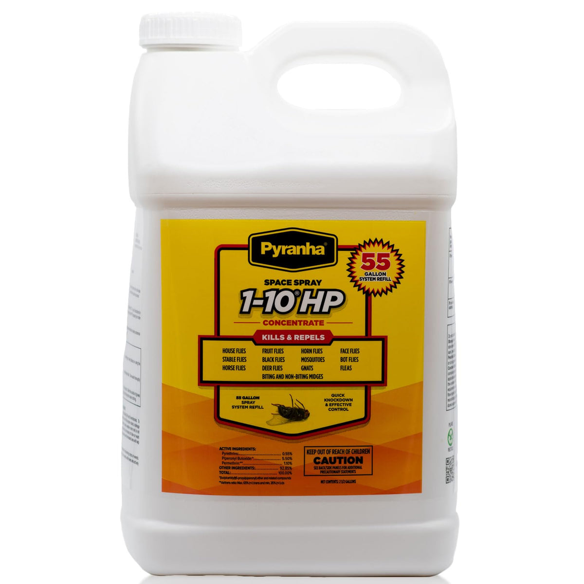 Pyranha 1-10 HP: botella vertiendo concentrado para control de moscas en establos