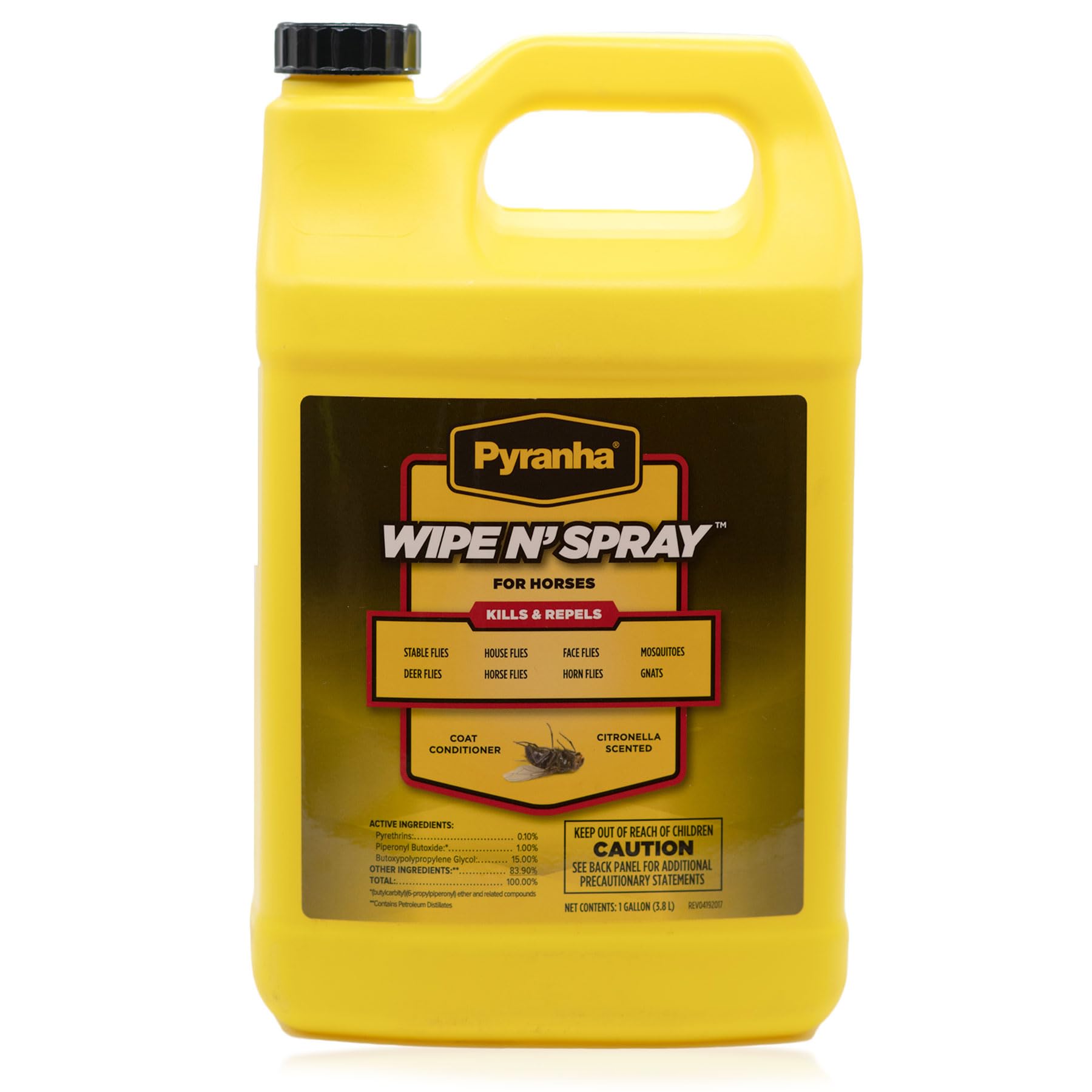 Pyranha Wipe N' Spray en botella de 1 galón para caballos, protección duradera.