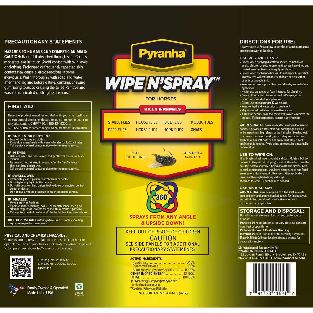 Pyranha Wipe N' Spray, lanolina-brillo, cuida y da brillo al pelaje