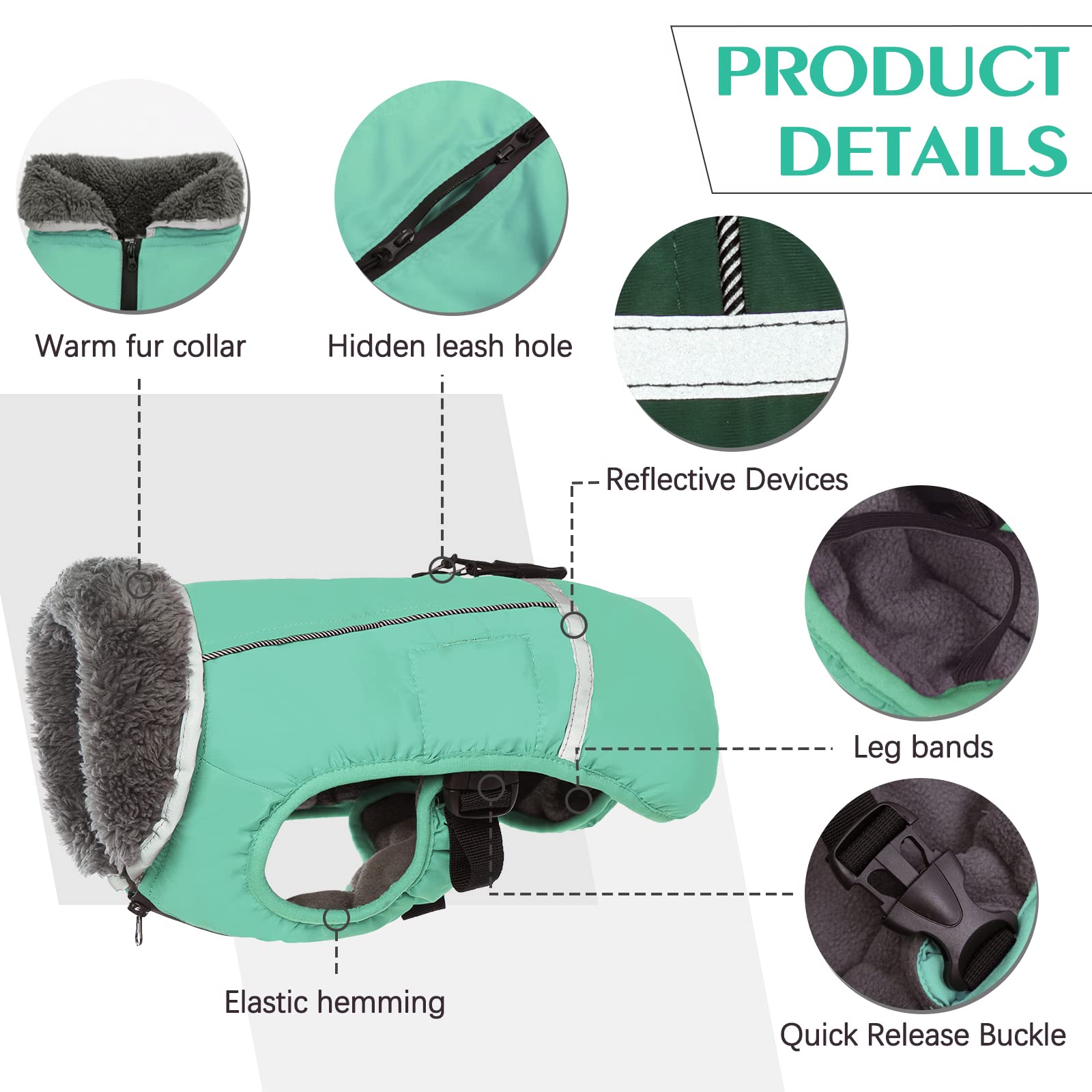 Abrigado impermeable de QBLEEV con forro de felpa para mantener al perro seco.