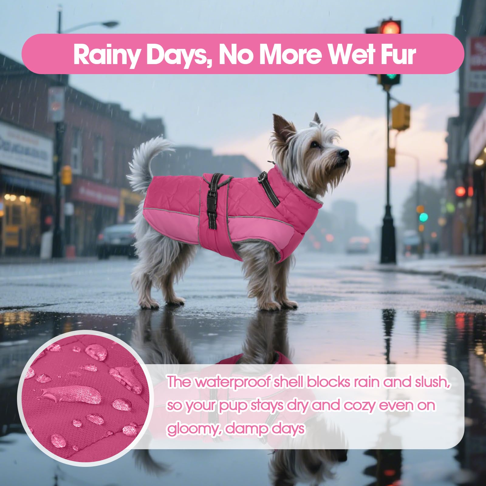 QBLEEV chaleco para perros, ajuste trasero para sujeción estable durante caminatas.