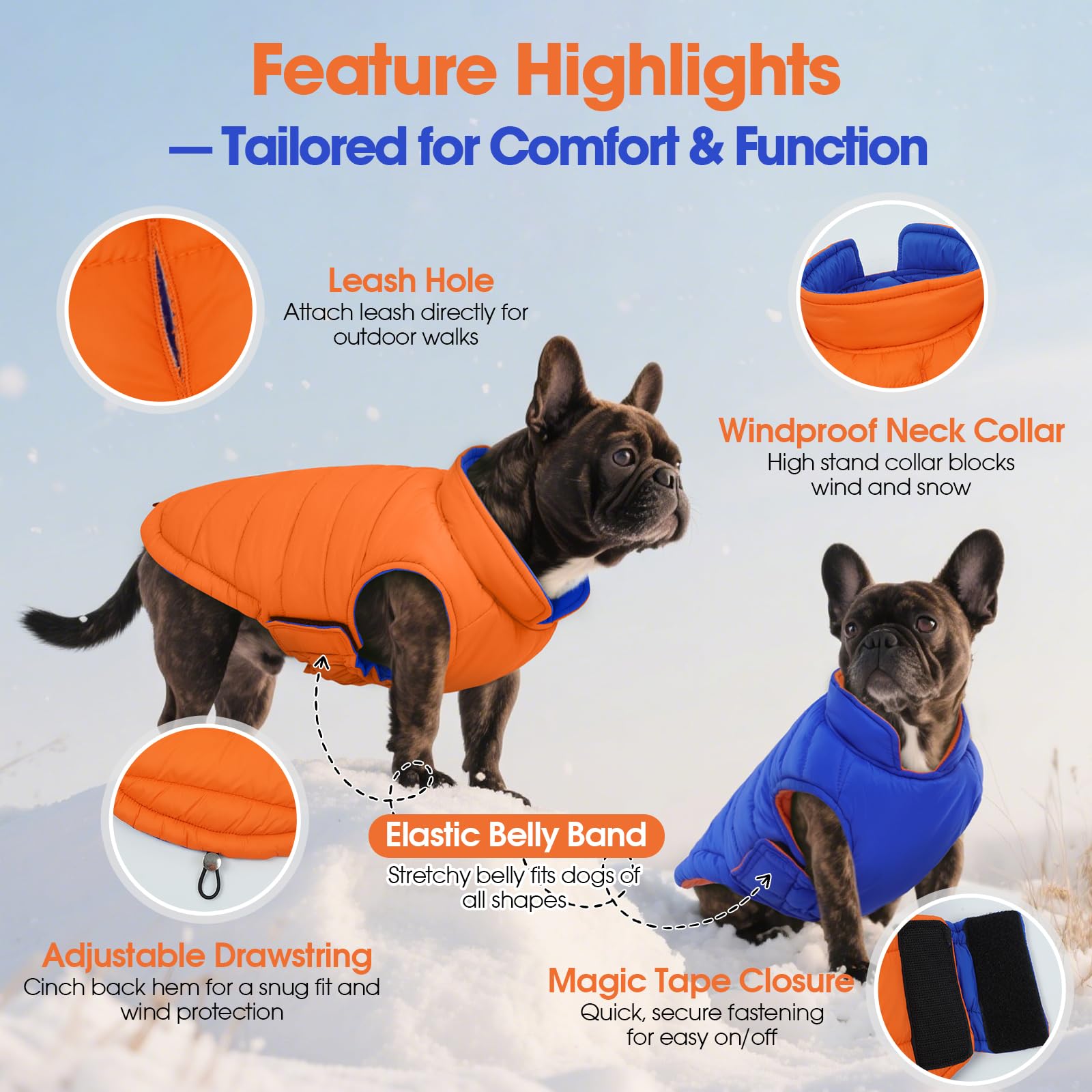 QBLEEV chaqueta perro reversible cierre velcro: ajuste seguro y fácil de poner