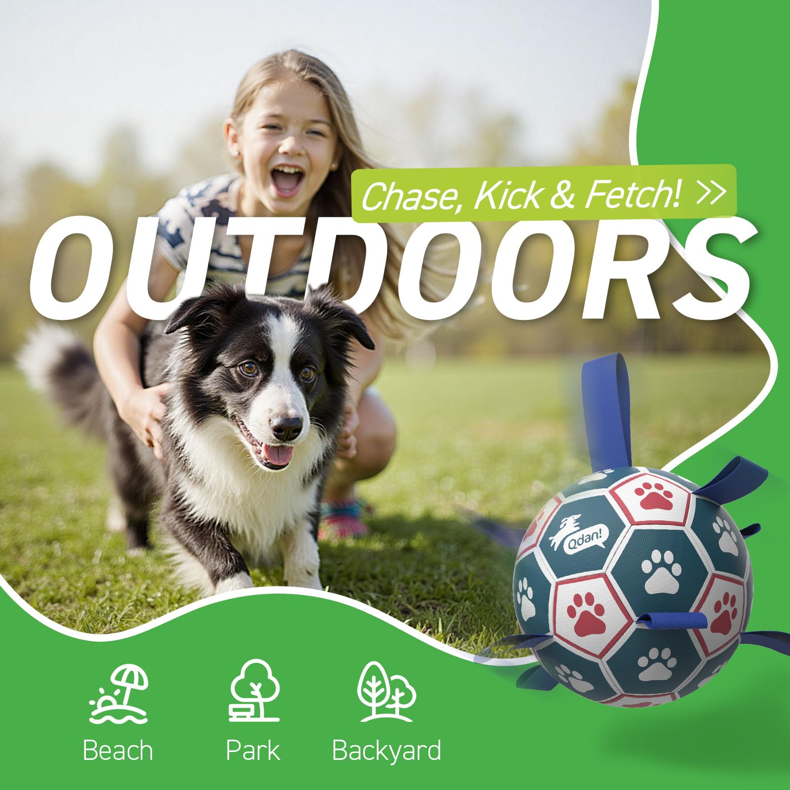 QDAN balón de poliuretano para perros, detalle de material de calidad para juego seguro
