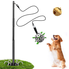 QDAN Tether Tug exterior con poste ajustable y bola de fútbol para perros activos