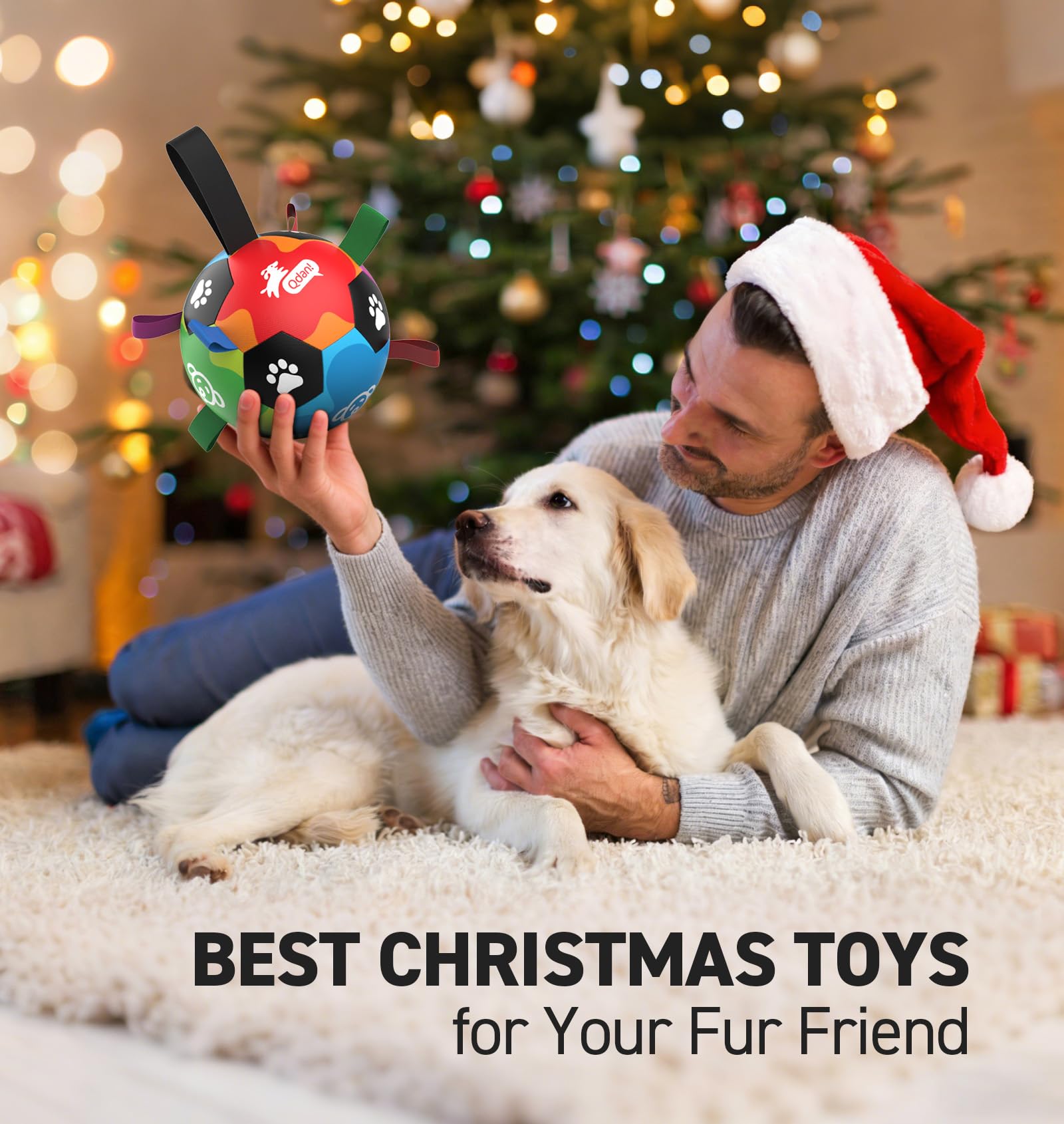 QDAN balón de fútbol interactivo para perros, ideal para entrenamiento al aire libre.