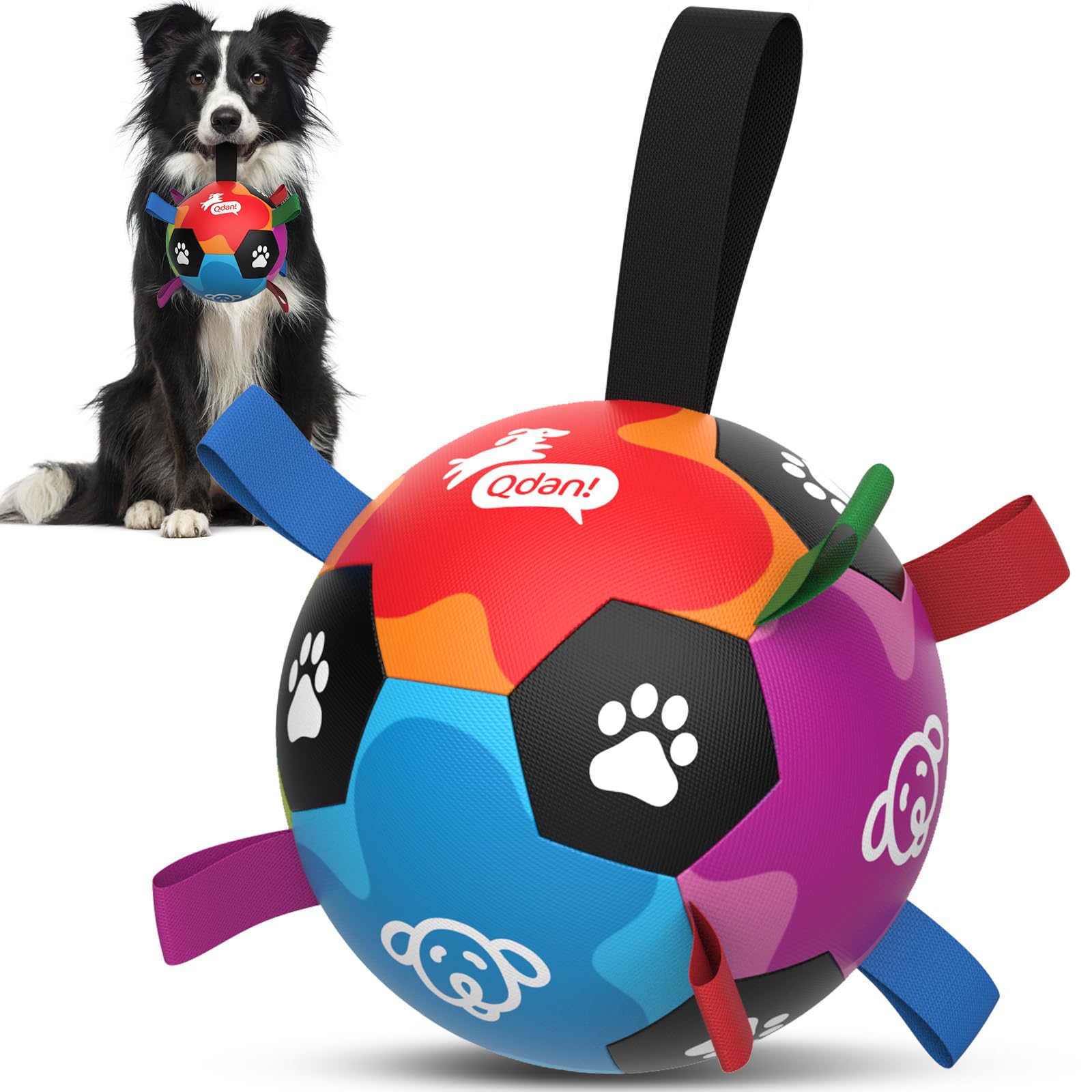 QDAN pelota para perros con correas, agarre cómodo para juegos en casa.